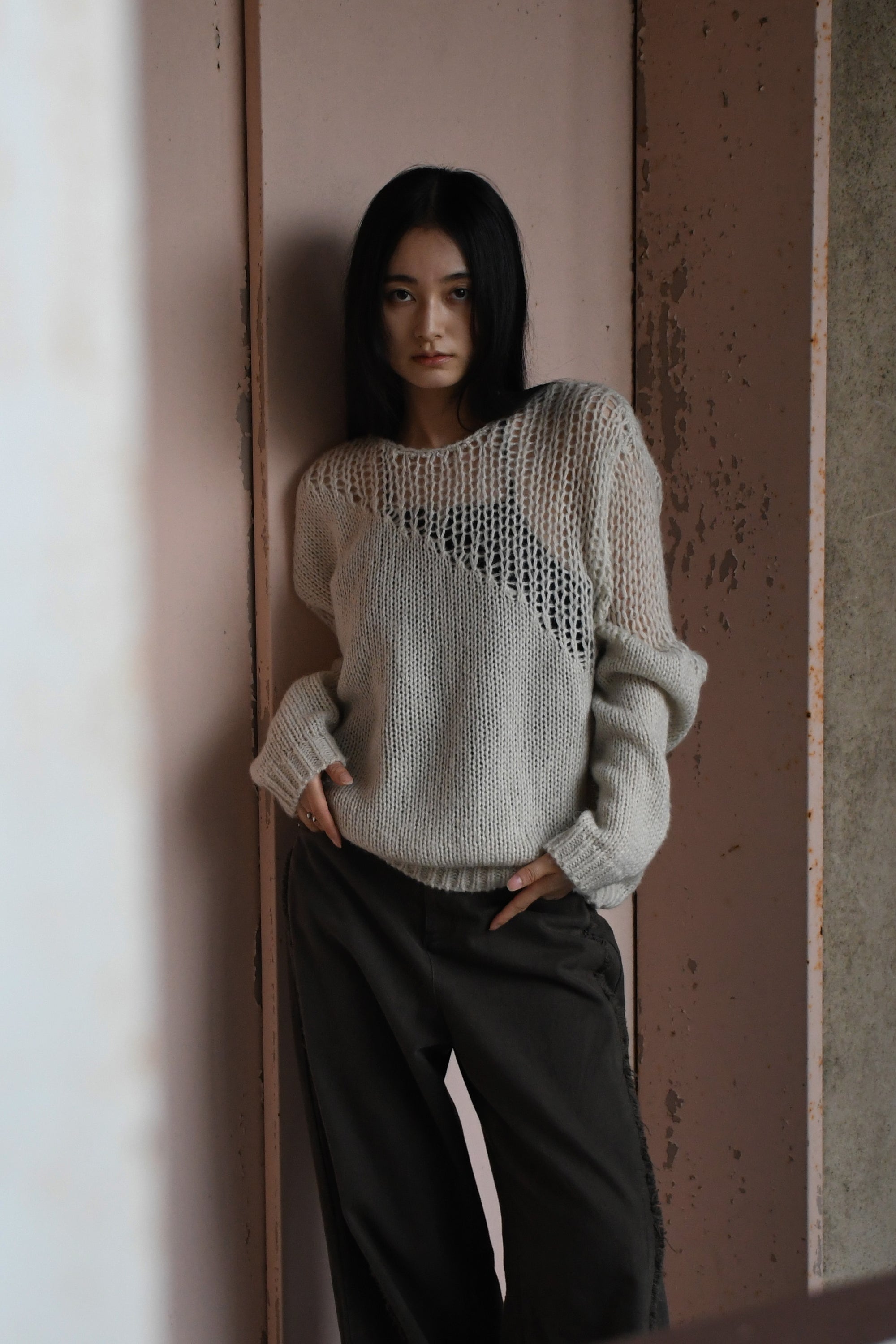 sheer asymmetry knit
