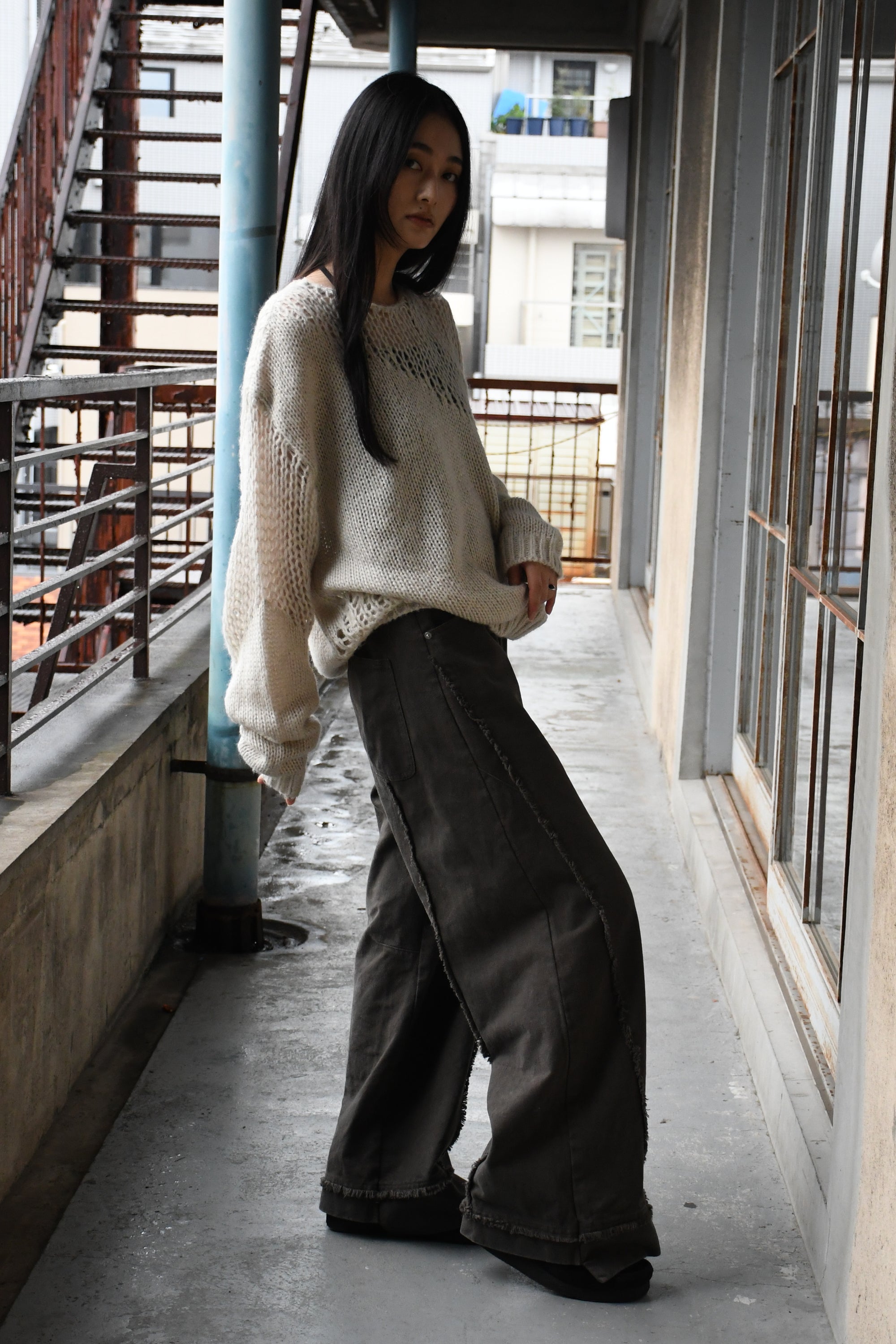 sheer asymmetry knit