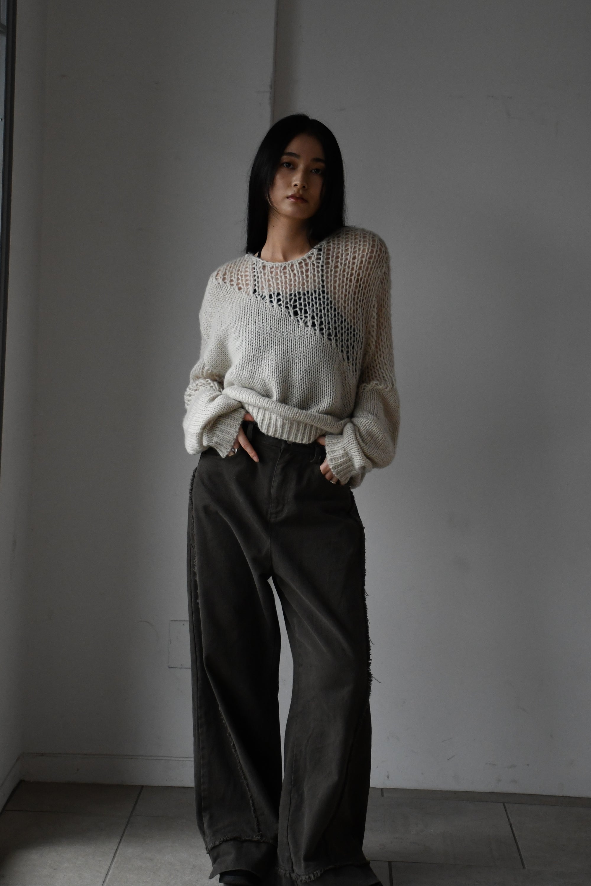 sheer asymmetry knit